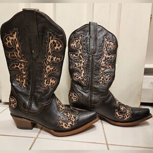 JB dillon leopard print brown Cowboy Boots womens size 10 B